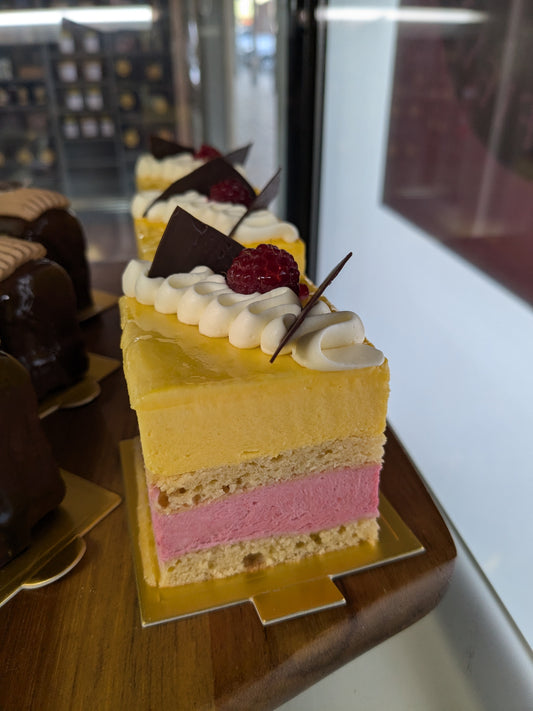 Raspberry and Mango Mousse Cake